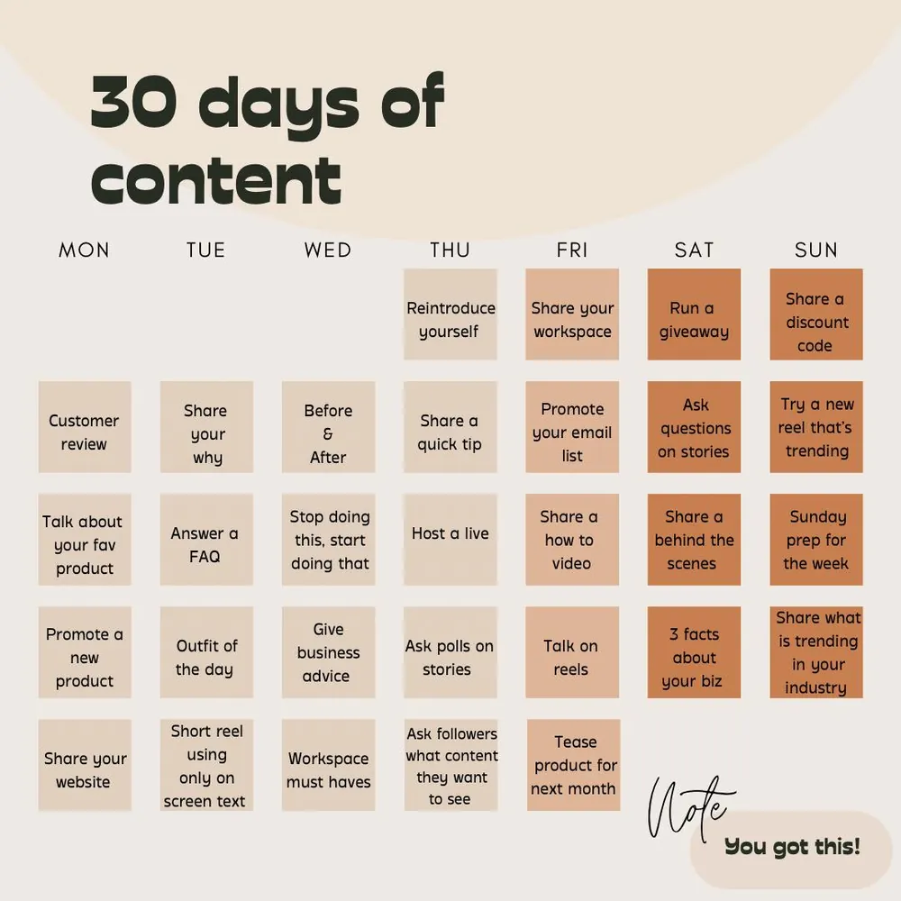 30 days of social media content calendar