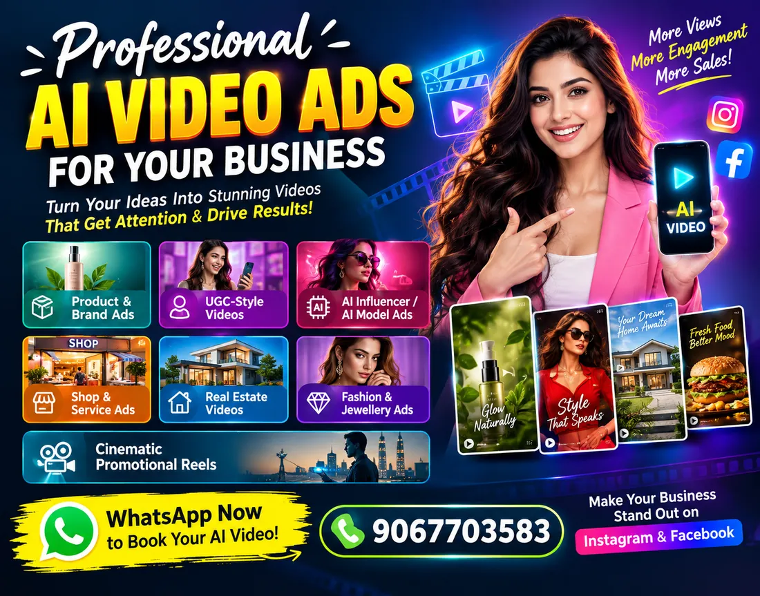 Professional AI video ads for your business poster